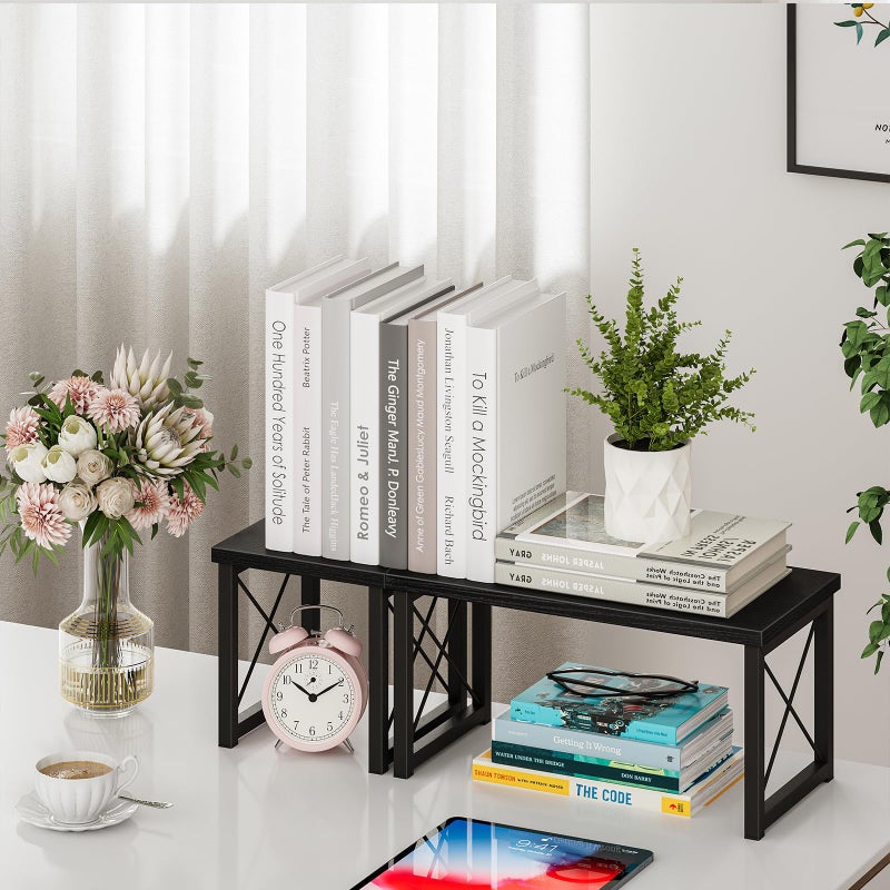 Honiter Desktop Shelf, Desktop Organizer Shelf, Freestanding Small Bookshelf Desk Shelf Organizer, 2 Tier Independent Stackable Desk Organizer, Desktop Office Storage Rack Display Shelf, Black, 7.6in - Image 5